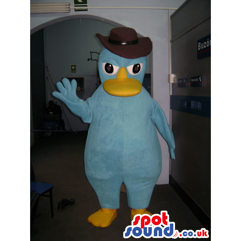 Blue Duck With Brown Hat, Big Eyes And Yellow Beak - Custom