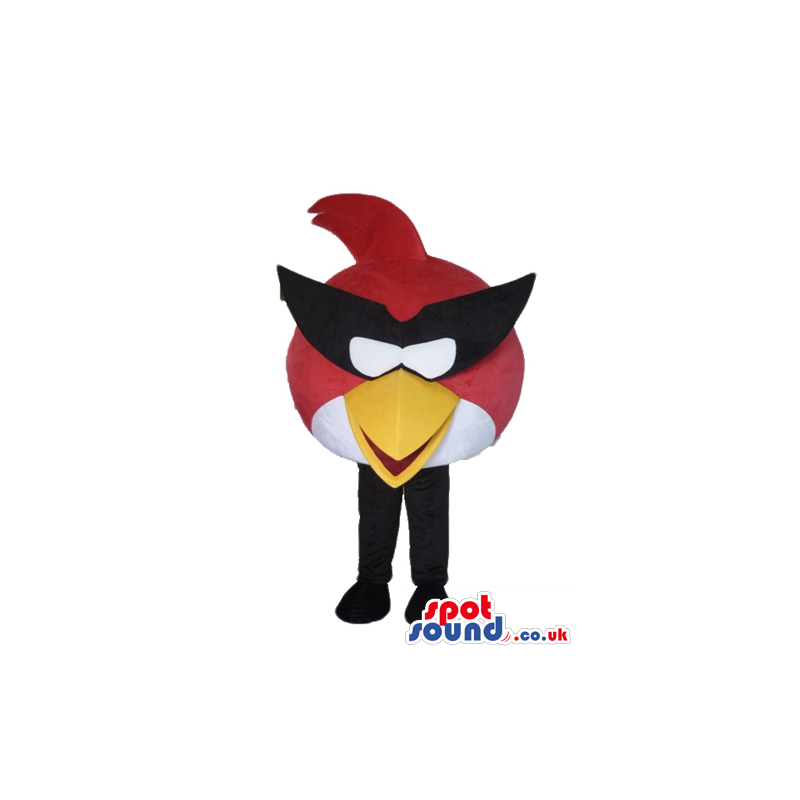 Red and yellow angry bird with a yellow beak, black glasses and