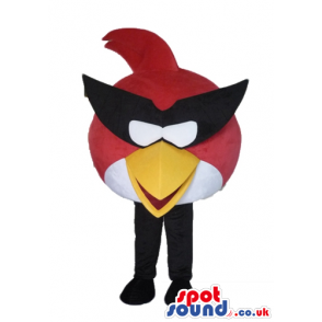 Red and yellow angry bird with a yellow beak, black glasses and