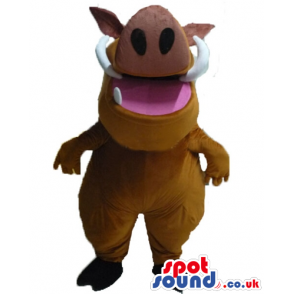 Brown wild pig with black hair and huge white teeth - Custom