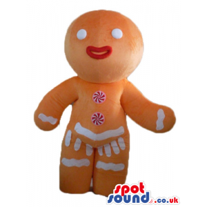 Gingerbread female cookie with red lips decorated in red and