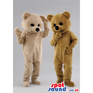 Brown Teddy Bear Couple Animal Mascot With Black Nose And Eyes