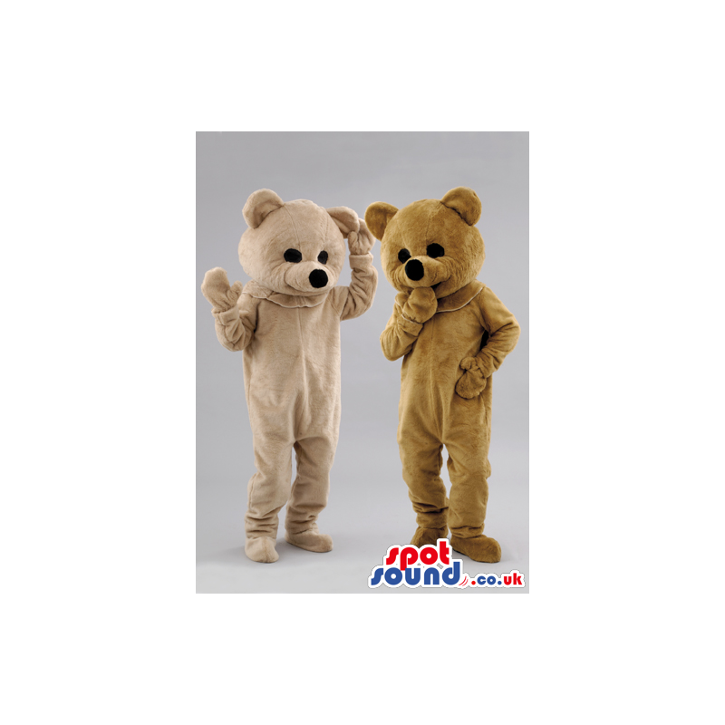 Brown Teddy Bear Couple Animal Mascot With Black Nose And Eyes