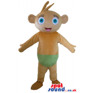 Brown baby with big blue eyes wearing green diapers - Custom