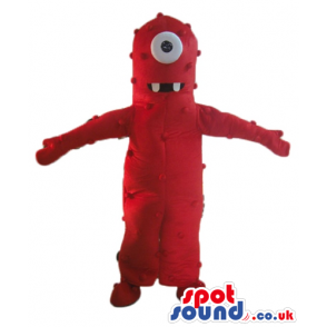 Red monster with a big eye and two teeth - Custom Mascots