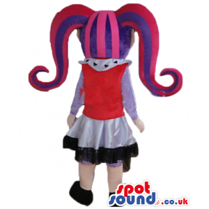 Monster high girl with long red and violet, hair, long teeth