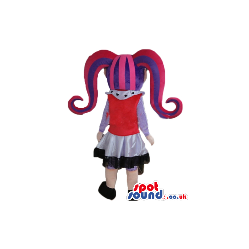 Monster high girl with long red and violet, hair, long teeth