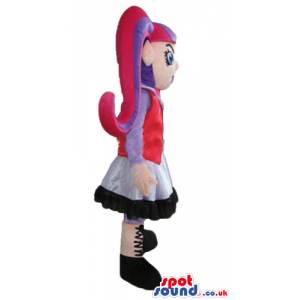 Monster high girl with long red and violet, hair, long teeth