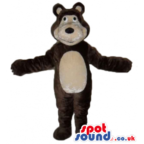 Standing brown bear mascot smiling and looking to the front -