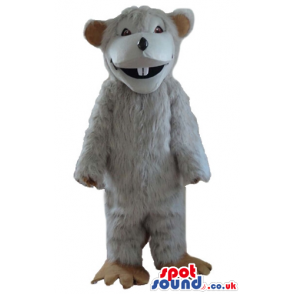White furry monkey with small eyes and teeth - Custom Mascots