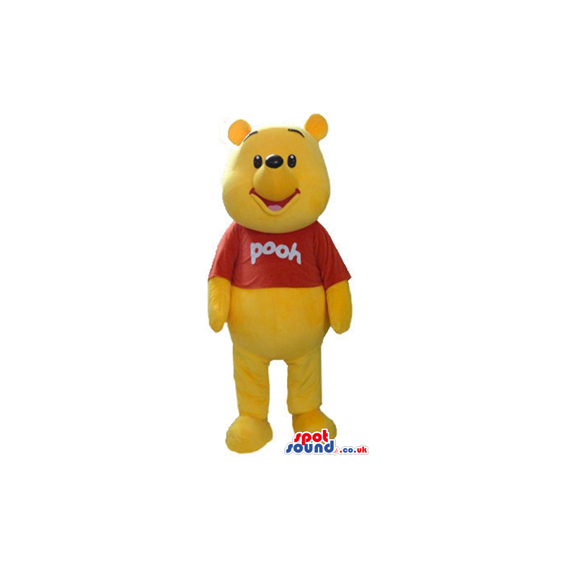 Winnie the pooh wearing a red t-shirt with an inscription -