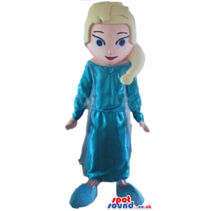 Princess with long blonde hair wearing a a long light-blue