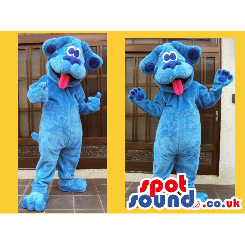 Blue Plain Dog Mascot With Red Tongue And Funny Eyes - Custom