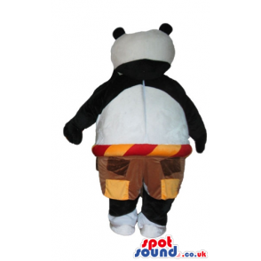 Panda bear wearing brown and orange shorts - Custom Mascots