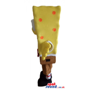 Sponge bob wearing brown trousers, a black belt and shoes