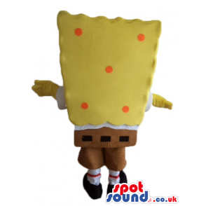 Sponge bob wearing brown trousers, a black belt and shoes