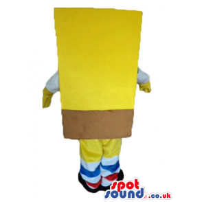 Sponge bob with green dots wearing brown shorts, and a red tie