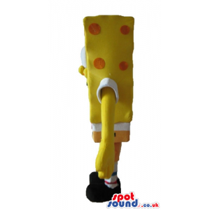 Sponge bob with orange dots wearing orange shorts, and a red