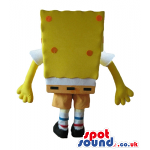 Sponge bob with orange dots wearing orange shorts, and a red