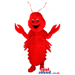 Plain Red Lobster Mascot Crustacean With Antennae Open Mouth -