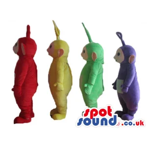 Red, yellow, green and violet tele tubbies - Custom Mascots