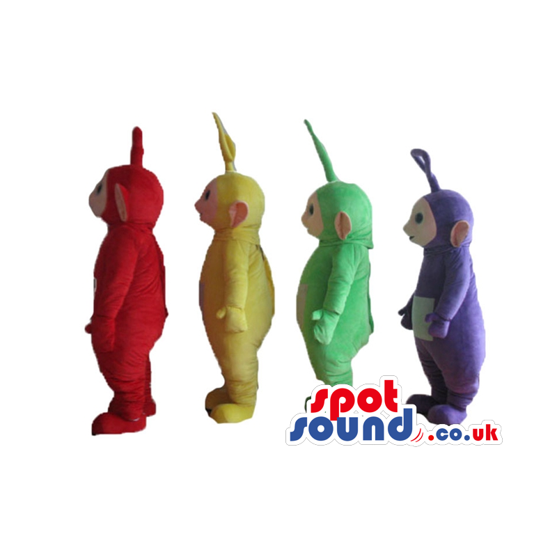 Red, yellow, green and violet tele tubbies - Custom Mascots