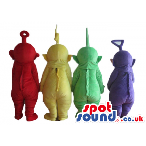 Red, yellow, green and violet tele tubbies - Custom Mascots