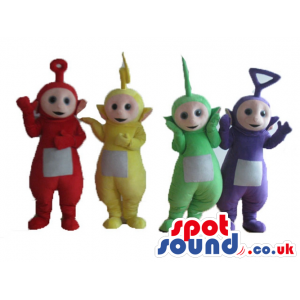 Red, yellow, green and violet tele tubbies - Custom Mascots