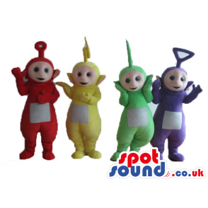 Red, yellow, green and violet tele tubbies - Custom Mascots