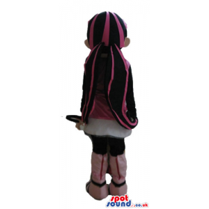 Monster high girl with long pink and black hair, wearing a pink