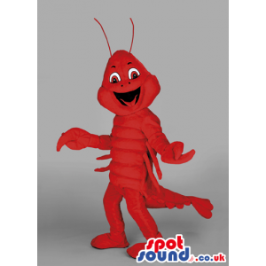 Plain Red Lobster Mascot Crustacean With Antennae Open Mouth -