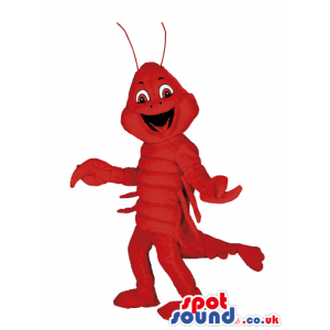 Plain Red Lobster Mascot Crustacean With Antennae Open Mouth -