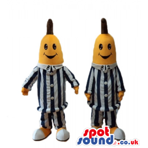 Couple of bananas in pajamas wearing striped black and white