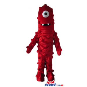 Red monster with a big eye and two teeth - Custom Mascots