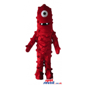 Red monster with a big eye and two teeth - Custom Mascots