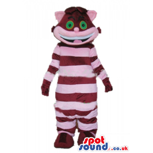 Pink and brown animal with round green eyes and a big mouth -