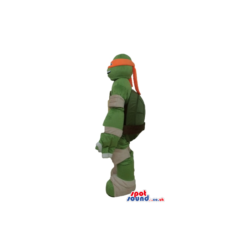 Ninja turtle with an orange mask round the eyes and beige