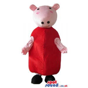 Peppa pig wearing a red dress and black shoes - Custom Mascots