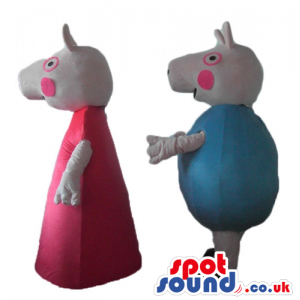 Peppa wearing a red dress and black shoes and george wearing a
