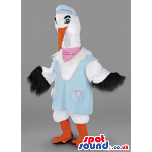 White Female Stork With Orange Beak, Apron, Hat And Scarf -