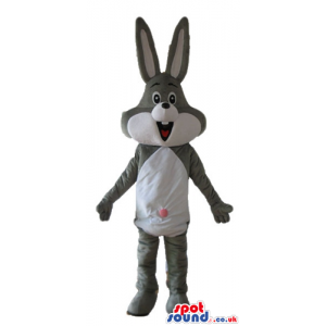 Grey and white rabbit with a pink belly button - Custom Mascots