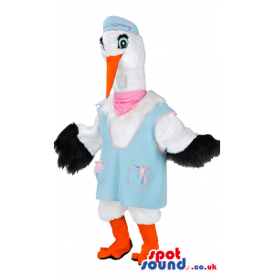 White Female Stork With Orange Beak, Apron, Hat And Scarf -