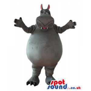 Grey fat hippo with pink ears - Custom Mascots