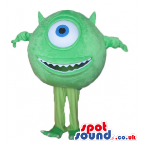 Single-eyed green monster with a huge smile with sharp teeth -