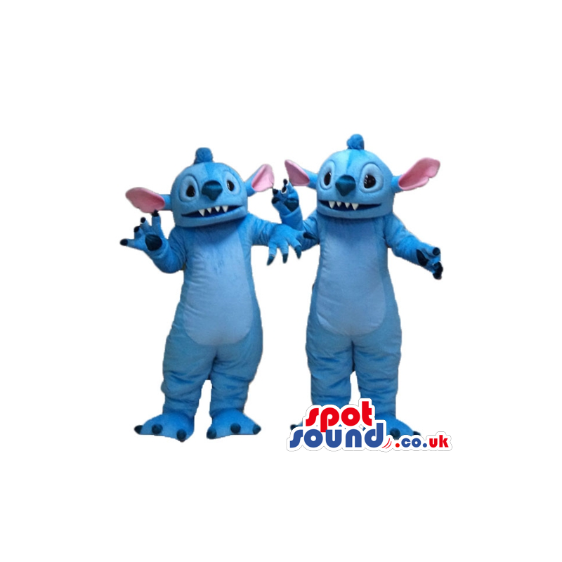 Two light-blue monsters with big light blue and pink ears, big