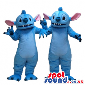 Two light-blue monsters with big light blue and pink ears, big