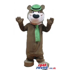 Brown bear wearing a green scarf and a green hat - Custom