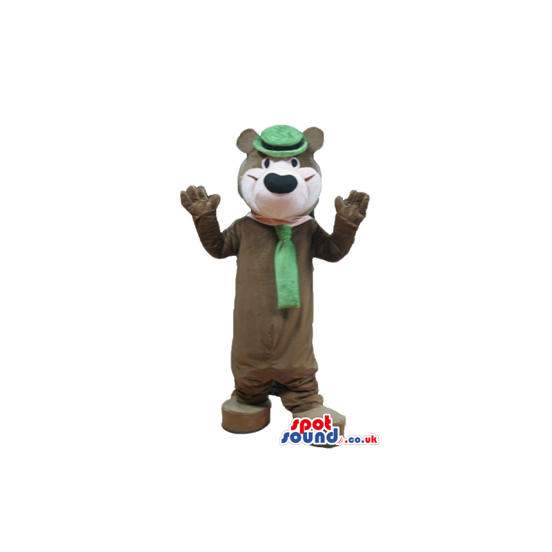 Brown bear wearing a green scarf and a green hat - Custom