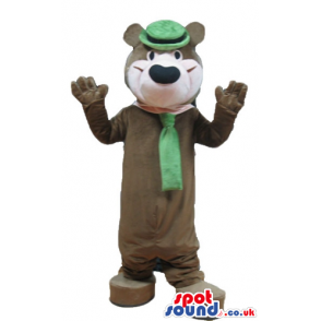 Brown bear wearing a green scarf and a green hat - Custom