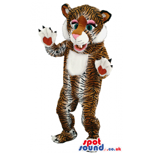 Brown And White Tiger Animal Mascot With Plain T-Shirt - Custom